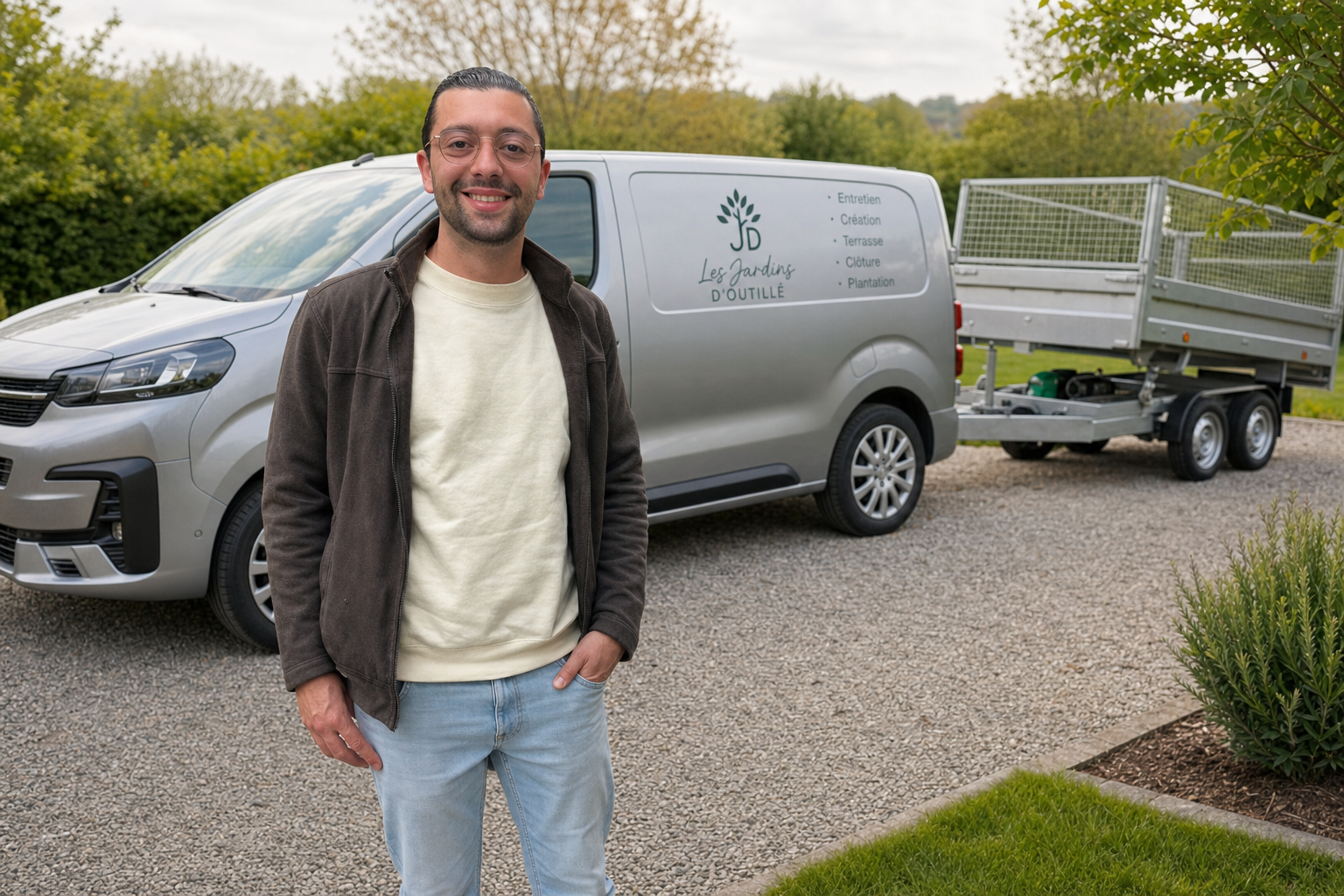 Présentation de Dylan Fournier avec le camion Les Jardins d'Outillé